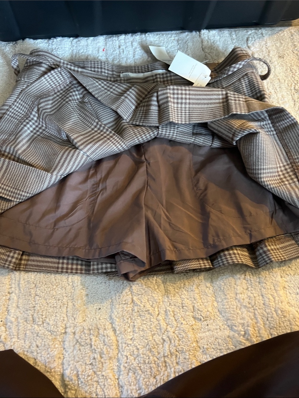 Hollister Brown Plaid Pleated Mini Skirt with Belt Detail - Picture 2 of 4